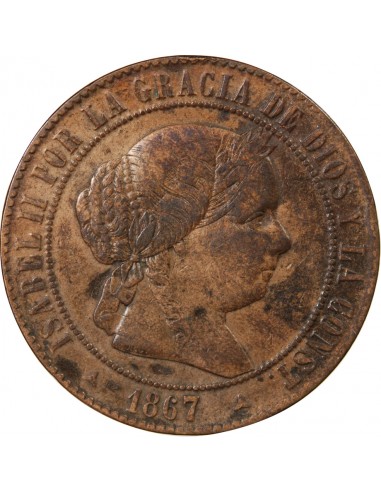 ESPAGNE, ISABELLE II - 5 CENTIMOS 1867 OM