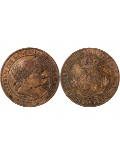 ESPAGNE, ISABELLE II - 5 CENTIMOS 1867 OM 2