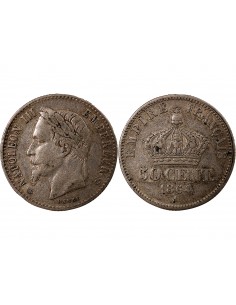 NAPOLEON III, TÊTE LAURÉE - 50 CENTIMES ARGENT 1864 A PARIS 2