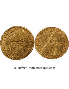 LOUIS XIII - ECU D'OR AU SOLEIL 1637 B ROUEN