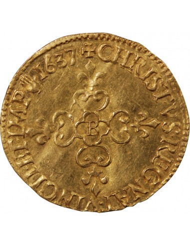 LOUIS XIII - ECU D'OR AU SOLEIL 1637 B ROUEN