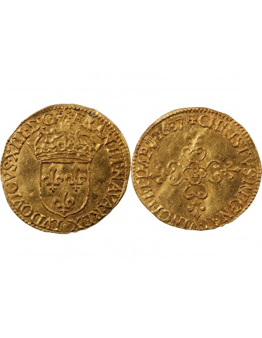 LOUIS XIII - ECU D'OR AU SOLEIL 1637 B ROUEN