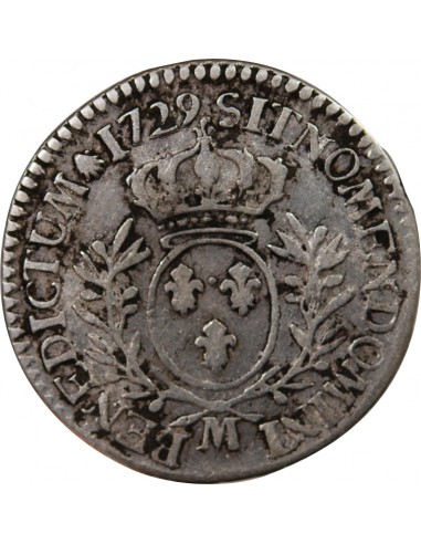 LOUIS XV - 1/5 ECU AUX BRANCHES D'OLIVIER 1729 M TOULOUSE