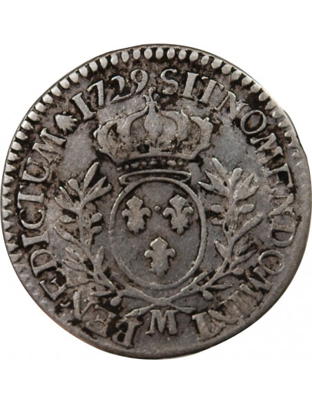 LOUIS XV - 1/5 ECU AUX BRANCHES D'OLIVIER 1729 M TOULOUSE