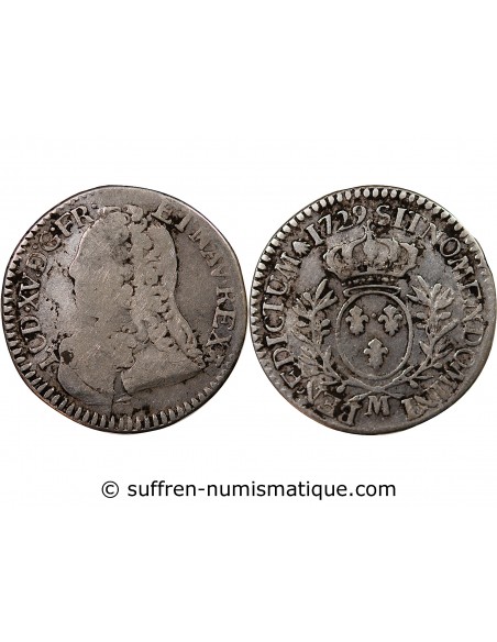 LOUIS XV - 1/5 ECU AUX BRANCHES D'OLIVIER 1729 M TOULOUSE