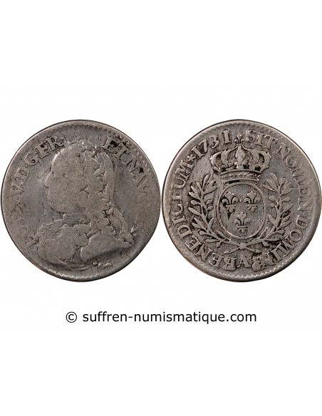 LOUIS XV - 1/5 ECU AUX BRANCHES D'OLIVIER 1731 A PARIS