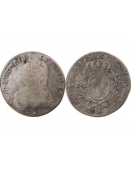 LOUIS XV - 1/2 ECU AUX BRANCHES D'OLIVIER 1729 K BORDEAUX