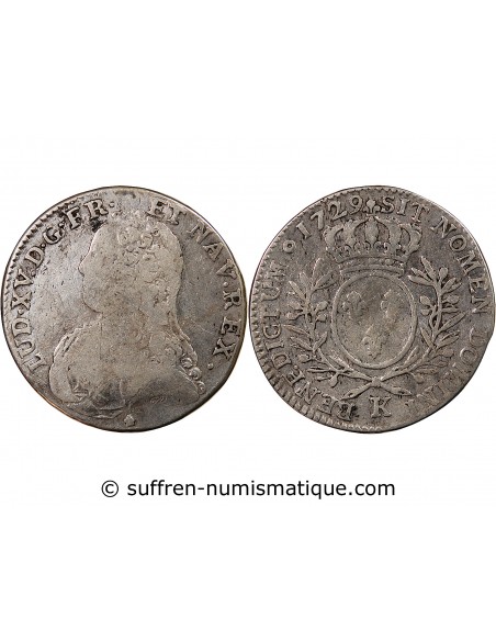 LOUIS XV - 1/2 ECU AUX BRANCHES D'OLIVIER 1729 K BORDEAUX