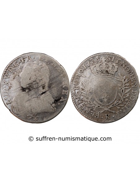 LOUIS XV - 1/2 ECU AUX BRANCHES D'OLIVIER 1729 K BORDEAUX