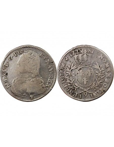 LOUIS XV - 1/2 ECU AUX BRANCHES D'OLIVIER 1729 RENNES