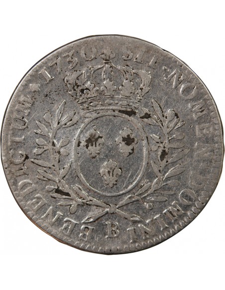 LOUIS XV - 1/2 ECU AUX BRANCHES D'OLIVIER 1730 B ROUEN