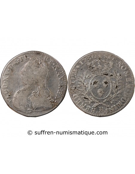 LOUIS XV - 1/2 ECU AUX BRANCHES D'OLIVIER 1730 B ROUEN