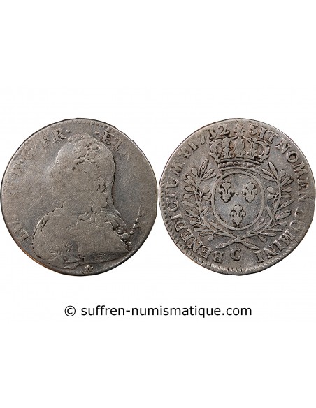 LOUIS XV - 1/2 ECU AUX BRANCHES D'OLIVIER 1732 C CAEN