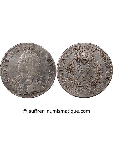 LOUIS XV - ECU AUX BRANCHES D'OLIVIER 1726 A PARIS