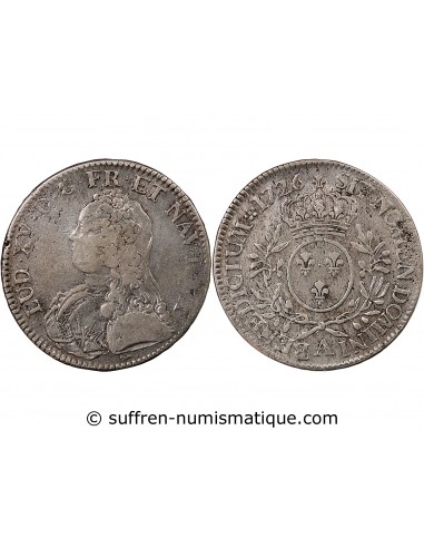 LOUIS XV - ECU AUX BRANCHES D'OLIVIER 1726 A PARIS
