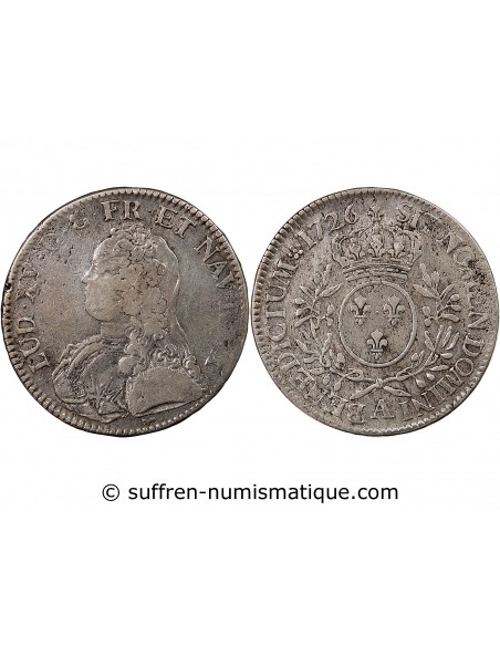 LOUIS XV - ECU AUX BRANCHES D'OLIVIER 1726 A PARIS