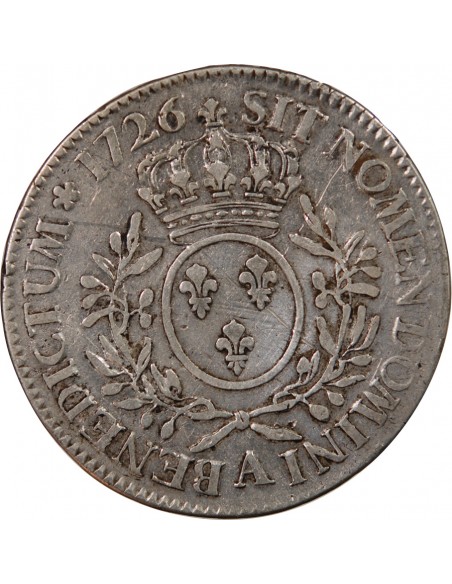LOUIS XV - ECU AUX BRANCHES D'OLIVIER 1726 A PARIS