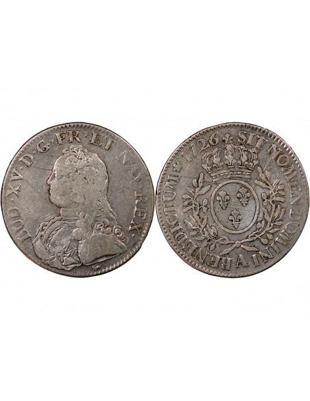 LOUIS XV - ECU AUX BRANCHES D'OLIVIER 1726 A PARIS