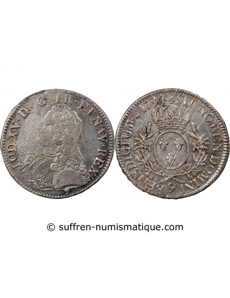 LOUIS XV - ECU AUX BRANCHES D'OLIVIER 1734 RENNES