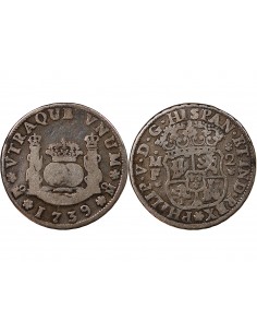 MEXIQUE, PHILIPPE V - 2 REALES ARGENT 1739 MEXICO 2