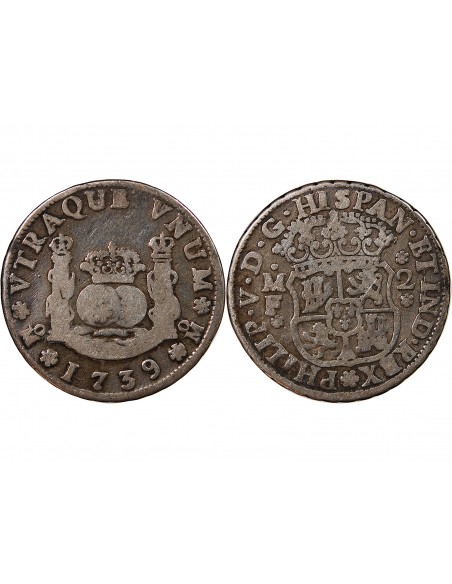 MEXIQUE, PHILIPPE V - 2 REALES ARGENT 1739 MEXICO