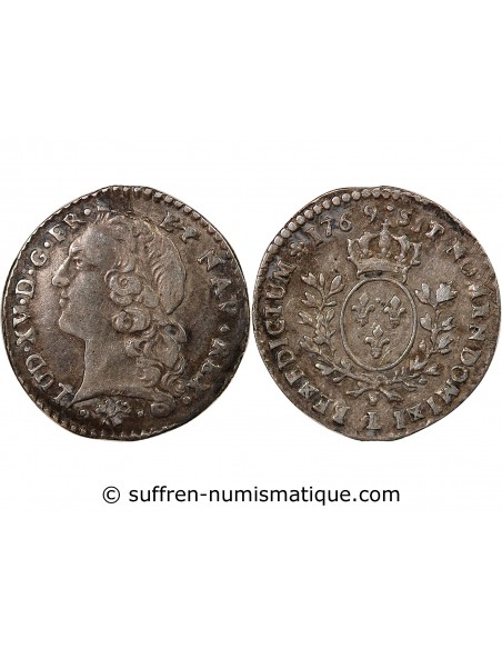 LOUIS XV - 1/20 ECU ARGENT AU BANDEAU 1769 L BAYONNE - R4