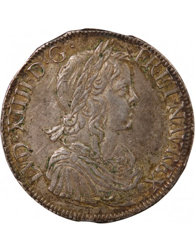 LOUIS XIV - ECU ARGENT A LA MECHE LONGUE 1649 H LA ROCHELLE