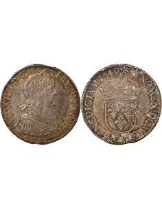 LOUIS XIV - ECU ARGENT A LA MECHE LONGUE 1649 H LA ROCHELLE 2