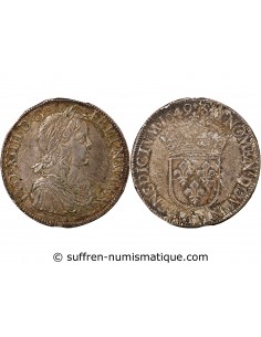 LOUIS XIV - ECU ARGENT A LA MECHE LONGUE 1649 H LA ROCHELLE