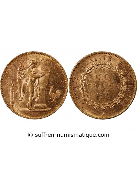 GENIE - 100 FRANCS OR 1905 "Dieu protège la France"﻿﻿