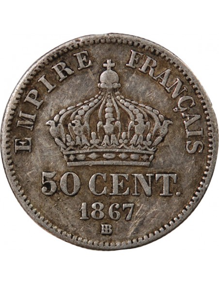 NAPOLEON III - 50 CENTIMES ARGENT 1867 BB STRASBOURG
