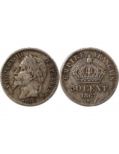 NAPOLEON III - 50 CENTIMES ARGENT 1867 BB STRASBOURG 2