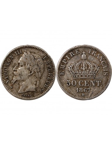 NAPOLEON III - 50 CENTIMES ARGENT 1867 BB STRASBOURG