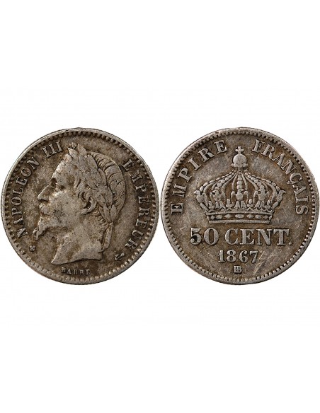 NAPOLEON III - 50 CENTIMES ARGENT 1867 BB STRASBOURG