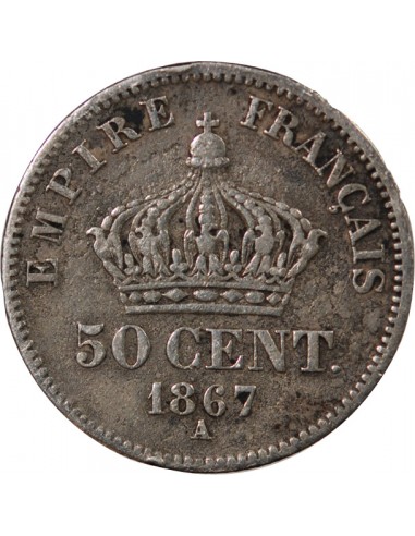 NAPOLEON III - 50 CENTIMES ARGENT 1867 A PARIS