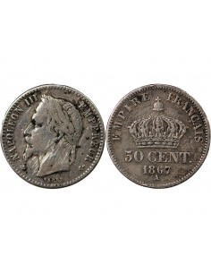 NAPOLEON III - 50 CENTIMES ARGENT 1867 A PARIS 2