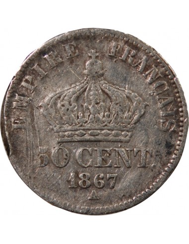 NAPOLEON III - 50 CENTIMES ARGENT 1867 A PARIS