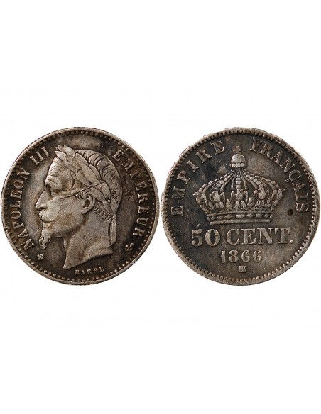 NAPOLEON III - 50 CENTIMES ARGENT 1866 BB STRASBOURG