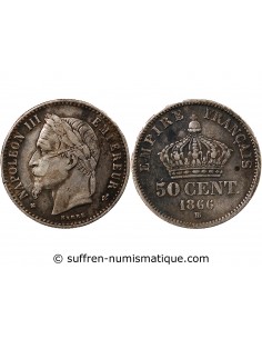 NAPOLEON III - 50 CENTIMES ARGENT 1866 BB STRASBOURG