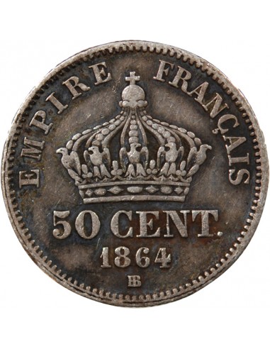 NAPOLEON III - 50 CENTIMES ARGENT 1864 BB STRASBOURG