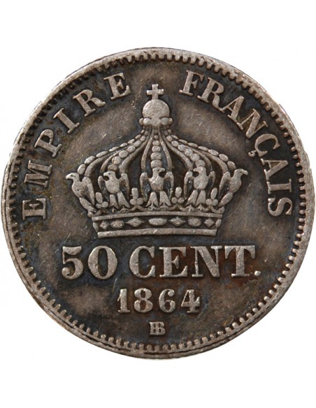 NAPOLEON III - 50 CENTIMES ARGENT 1864 BB STRASBOURG