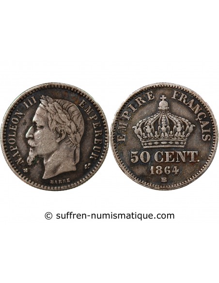 NAPOLEON III - 50 CENTIMES ARGENT 1864 BB STRASBOURG