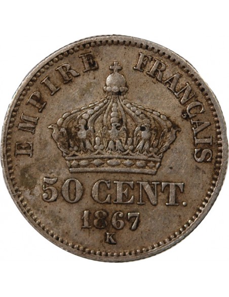 NAPOLEON III - 50 CENTIMES ARGENT 1867 K BORDEAUX
