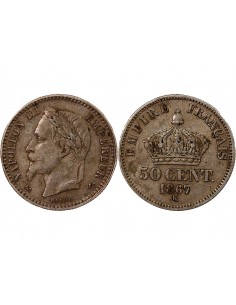 NAPOLEON III - 50 CENTIMES ARGENT 1867 K BORDEAUX 2