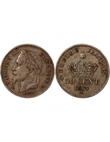 NAPOLEON III - 50 CENTIMES ARGENT 1867 K BORDEAUX
