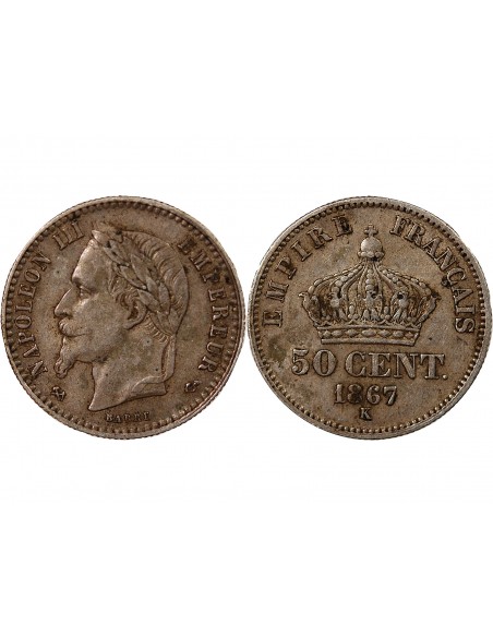NAPOLEON III - 50 CENTIMES ARGENT 1867 K BORDEAUX