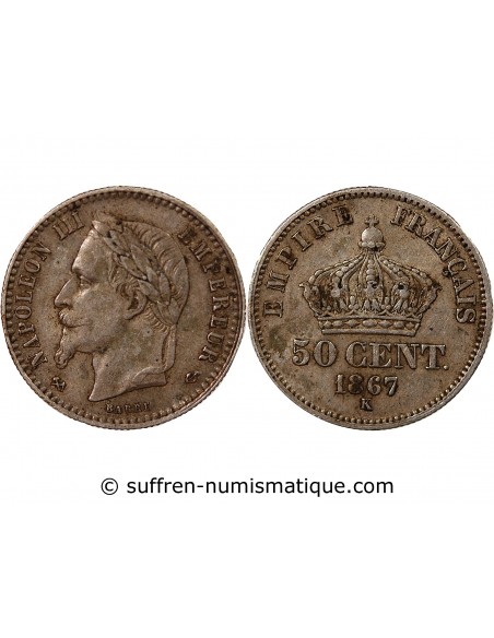 NAPOLEON III - 50 CENTIMES ARGENT 1867 K BORDEAUX