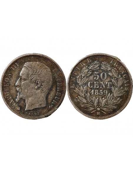 NAPOLEON III - 50 CENTIMES ARGENT 1859 BB STRASBOURG