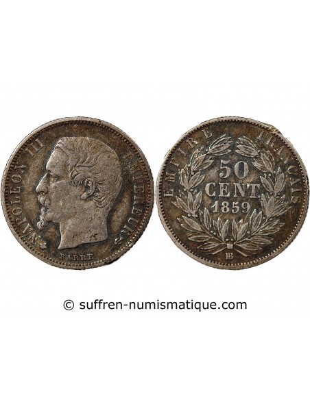 NAPOLEON III - 50 CENTIMES ARGENT 1859 BB STRASBOURG