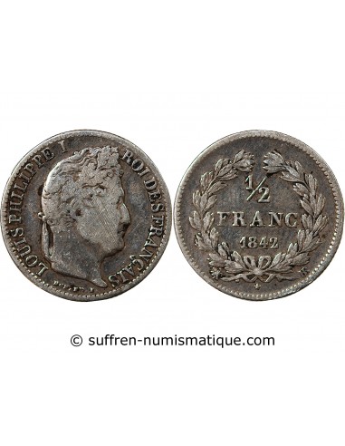 LOUIS-PHILIPPE﻿ Ier - 1/2 FRANC ARGENT 1842 BB STRASBOURG